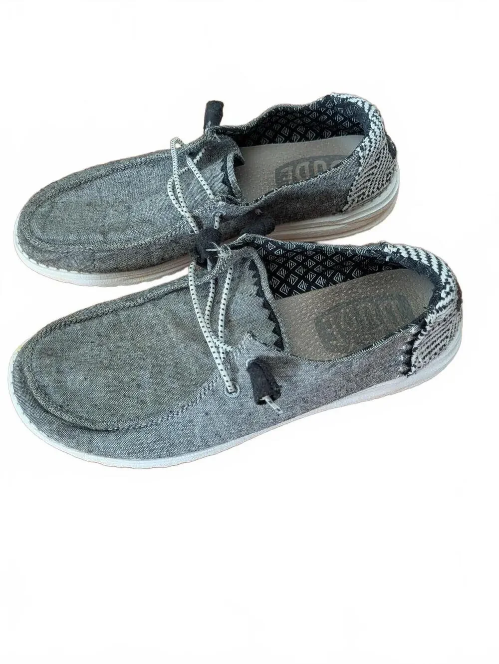 Hey Dude Wendy 8 M Chambray Woven Onyx Grey Casual Slip-On Shoes Indy Sleaze